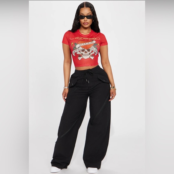 •Love Kills• Red Mesh LKS Graphic Baby Tee - Picture 2 of 3